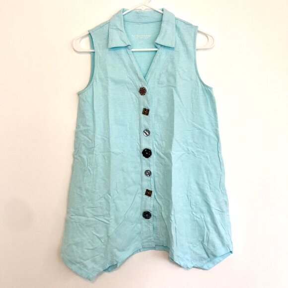 SOFT SURROUNDINGS Danielle Button Tank Aqua Blue Sleeveless 100% Cotton Top XS - Picture 2 of 14